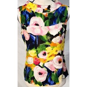 J Crew Collection Silk Floral Shirt Top Roses Colorful Sleeveless Dopamine
